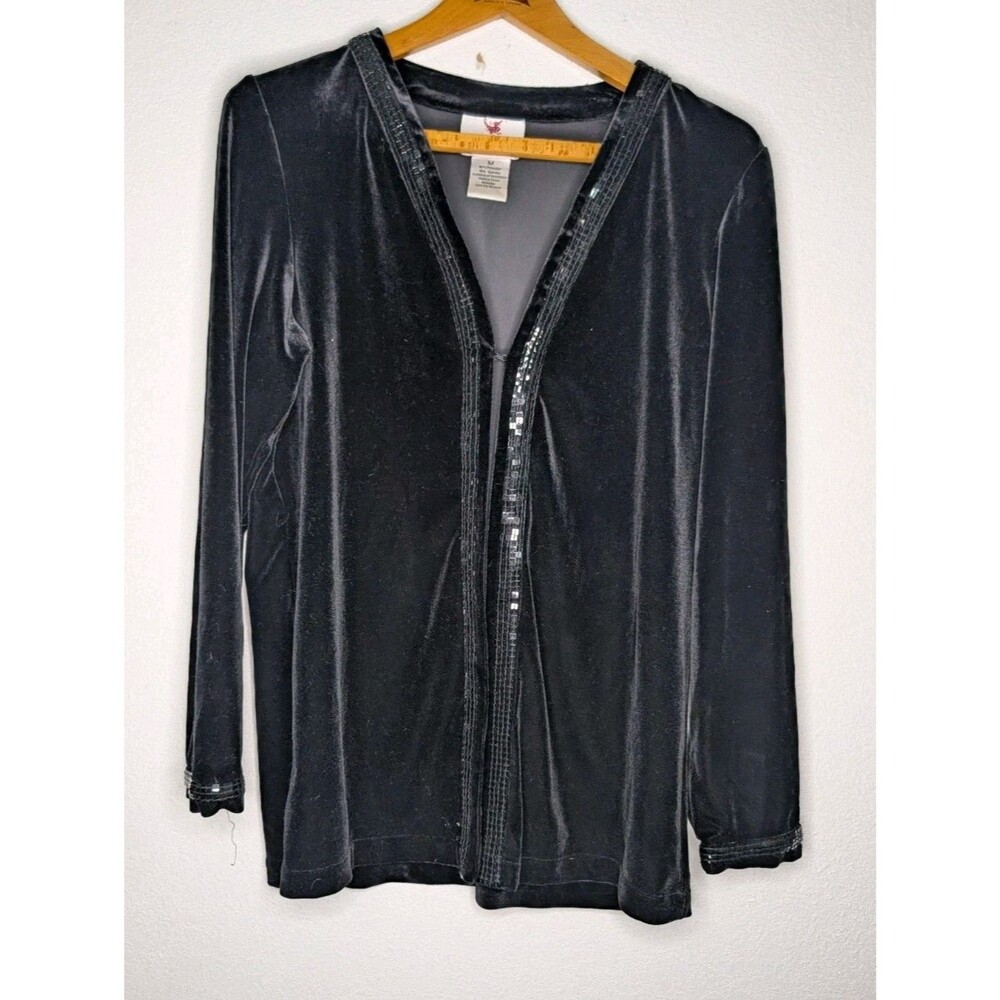 Quacker Factory Women's Medium Cardigan Black Velvet Sequin Vintage (000)
